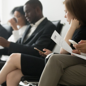 Candidates sat waiting for interviews